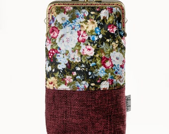 Handmade Double Pocket Eyeglass Case, Vintage Floral Fabric