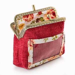 Ausweis-ID-Brieftasche, Stoff-Geldbörse mit durchsichtigem ID-Fenster, handgefertigte kompakte Stoff-Brieftasche, doppelte Geldbörse, Geschenk für sie, Vintage Kiss-Lock-Brieftasche