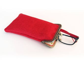 Handmade Fabric Eyeglass Case, Eyeglass Pouch Case Gift, Soft Eyeglass Sunglass Pouch, Women Sunglass Case for Travel, Retro Eyeglass Case