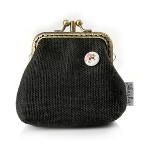 Porte-monnaie double poches, Porte-monnaie noir fait main, Porte-monnaie Kisslock, Petit porte-monnaie, Mini porte-monnaie, Cadeau personnalisé pour femme