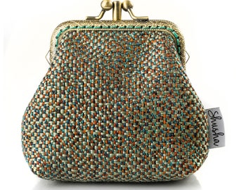 Woven Coin Purse Wallet, Double Kiss Lock, Personalized Initial
