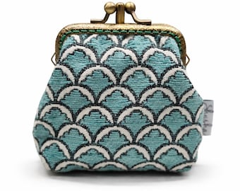 Handmade Kiss Lock Coin Purse Style Vintage, Mint Green Scaly Pattern