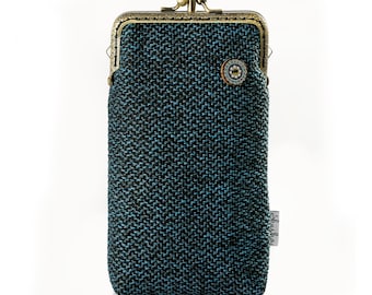Handmade Double Pocket Eyeglass Case, Blue Floral Fabric