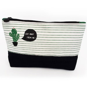 Zipper Pouch, Black and White Fabric Zipper Pouch, Cactus Plants Print, Zippered Pouch, Toiletry Cosmetic Bags, Make up Bag, Cosmetic Case