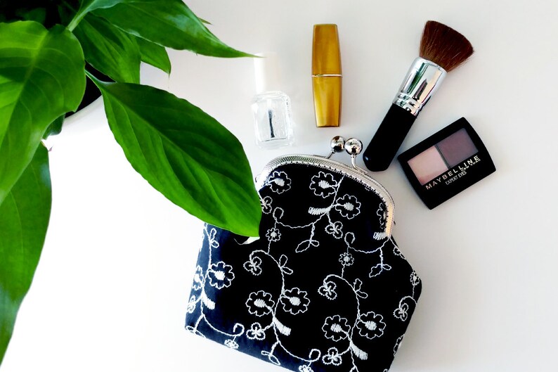 Cosmetic Bag Gift Black Cosmetic Purse Kiss Lock Makeup Bag Etsy