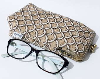 Handmade Double Pocket Eyeglass Case, Retro Upholstery Fabric