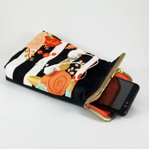 Étui pour smartphone avec compartiment pour écouteurs, étui avec cadenas Kiss Lock, étui pour iPhone avec bracelet, étui avec bracelet pour cartes de passeport, étui cadeau en tissu