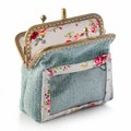 Handmade Floral Kiss Lock Coin Purse, Light Blue Wallet with Badge ID Holder product logo