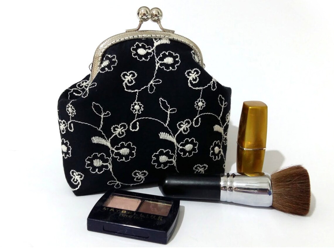Cosmetic Bag Gift Black Cosmetic Purse Kiss Lock Makeup Bag Etsy