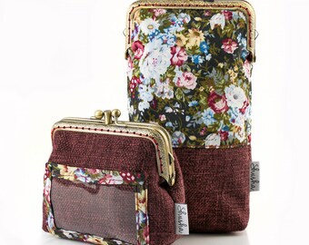 Floral Eyeglass Case and ID Wallet Gift Set, Double Pocket Clutch