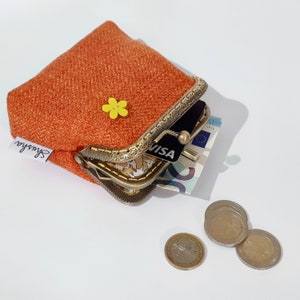 Personalized Initial Coin and Card Purse, Double kiss Lock Frame Purse, Coin Purse Wallet, Purse Pouch Card Holder, Double Pocket Coin Purse Orange