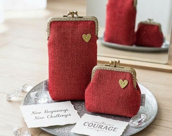 Red Vintage Style Kiss Lock Wallet & Glasses Case Gift Set for Women