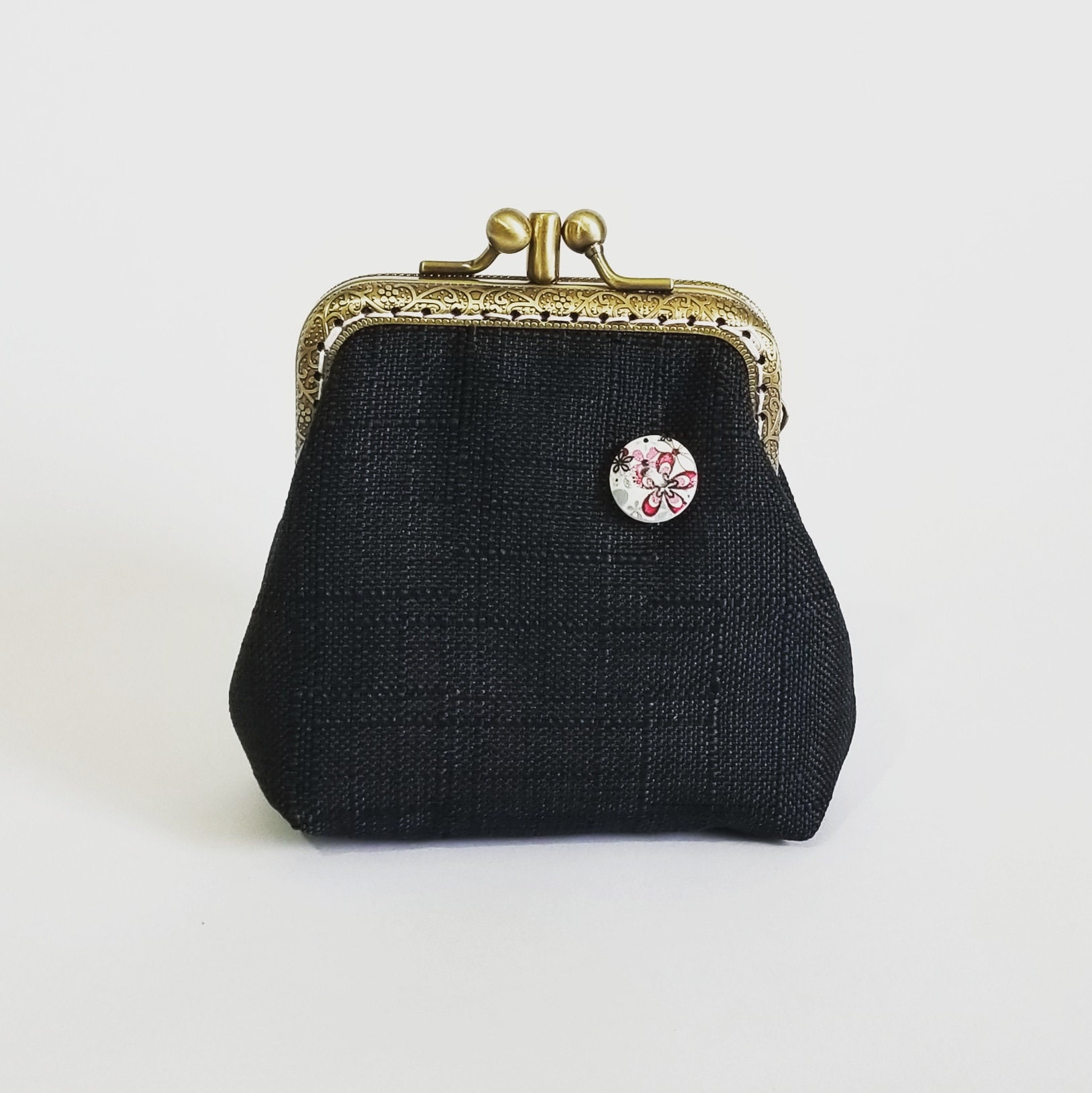 Black Coin Purse Handmade Coin Purse Coin Bag Kisslock Coin Etsy