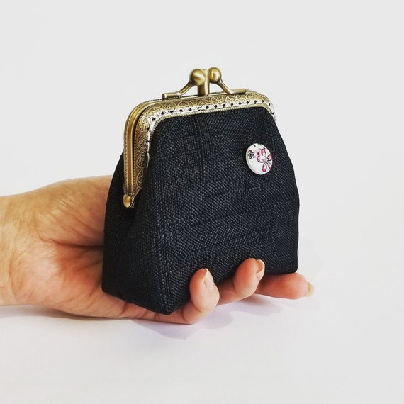 Mini Genuine Leather Coin Purse, Vintage Kiss Lock Wallet