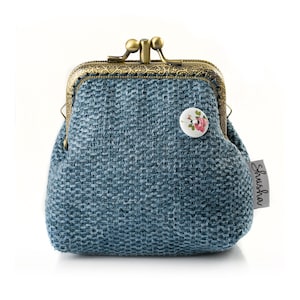 Double Pockets Coin Purse, Blue Kiss Lock Coin Purse, Double Kiss Lock Purse, Personaliz Women Gift, Kiss Lock Wallet, Kiss Lock Purses