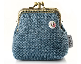 Doppel Taschen Geldbörse, Blau Kiss Lock Geldbörse, Doppel Kiss Lock Geldbörse, Personaliz Frauen Geschenk, Kiss Lock Brieftasche, Kiss Lock Geldbörsen