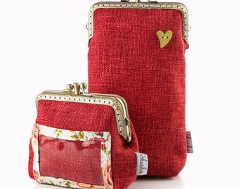 Red Kiss Lock ID Wallet & Glasses Case Set – Handmade Retro Gift