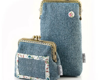Blue Kiss Lock ID Wallet & Glasses Case Set – Handmade Retro Gift