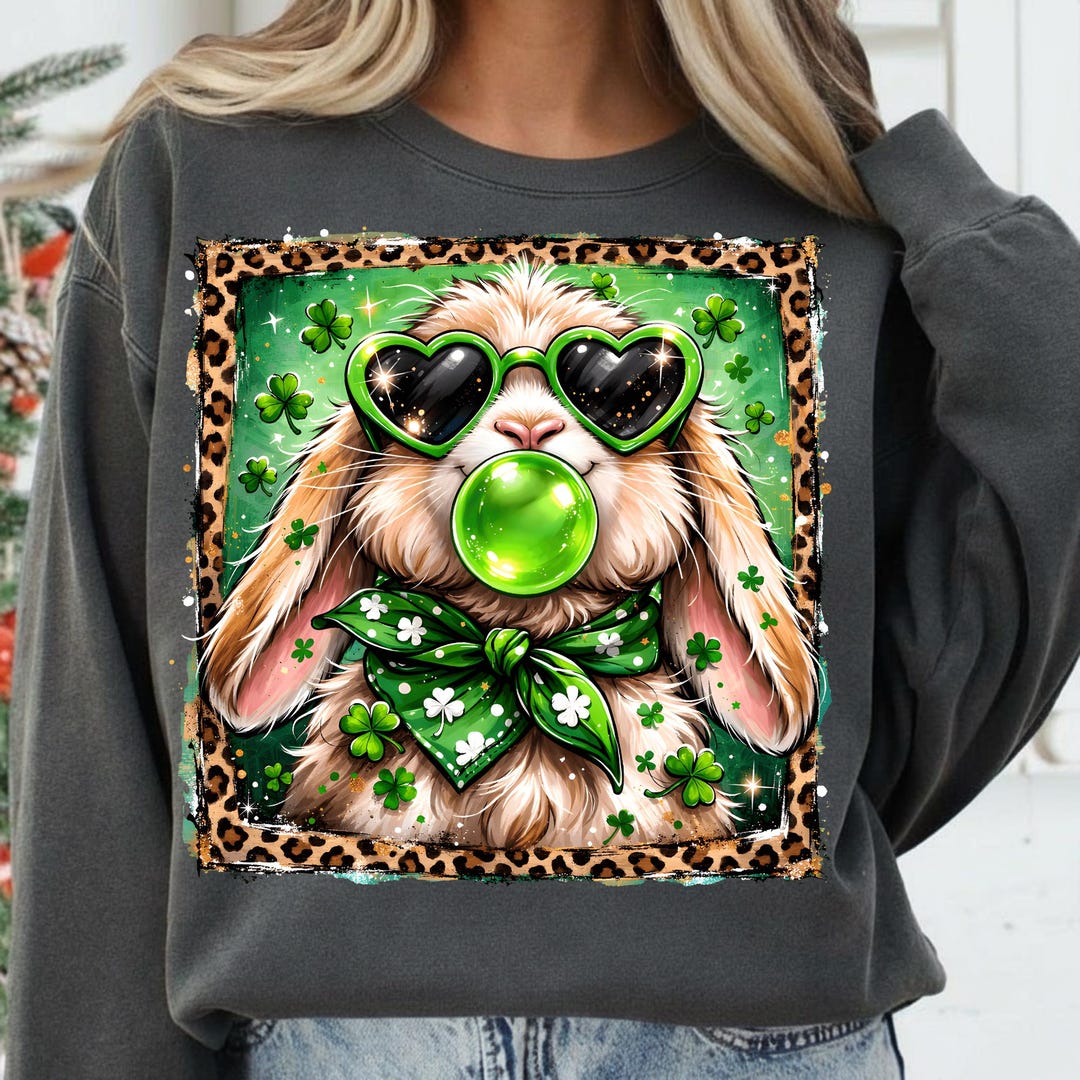 Shamrock Rabbit St Patricks Day Bunny PNG, Lucky Shamrock Rabbit Sublimation, Green ...