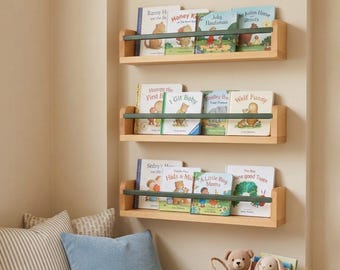 Nursery Bookshelf Wall Mounted, Montessori Floating Shelf, Kids Room Decor, Wood Book Display, Toddler Furniture, Baby Shower Gift