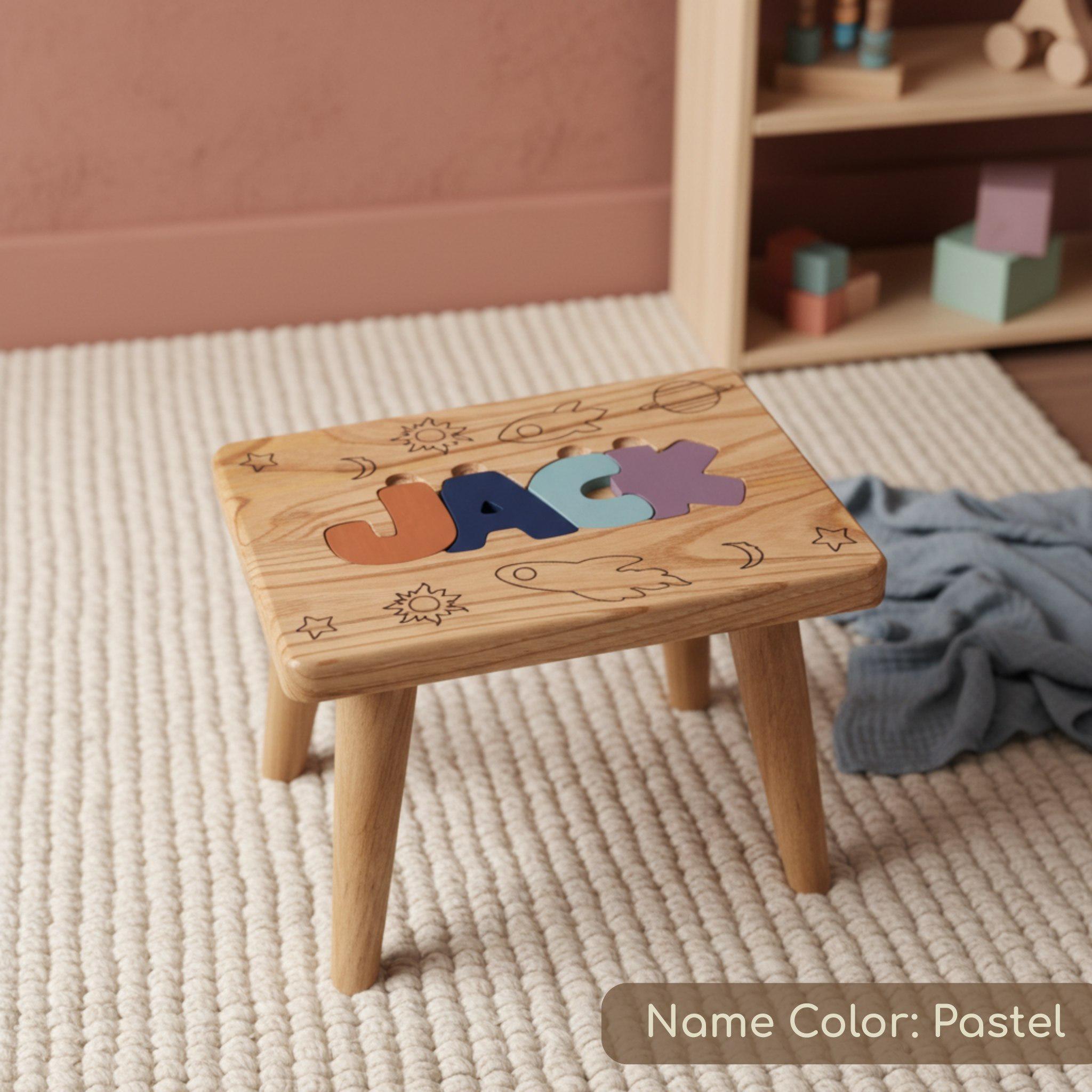 Personalized Name Puzzle Stool, Montessori Wooden Kids Step Stool ...