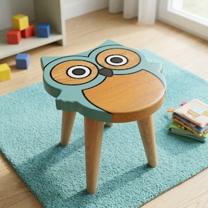 Kids Wooden Stool, Animal Step Stool for Toddlers, Montessori Helper Stool, Nursery & Bathroom Stool, Natural Wood Kids Furniture