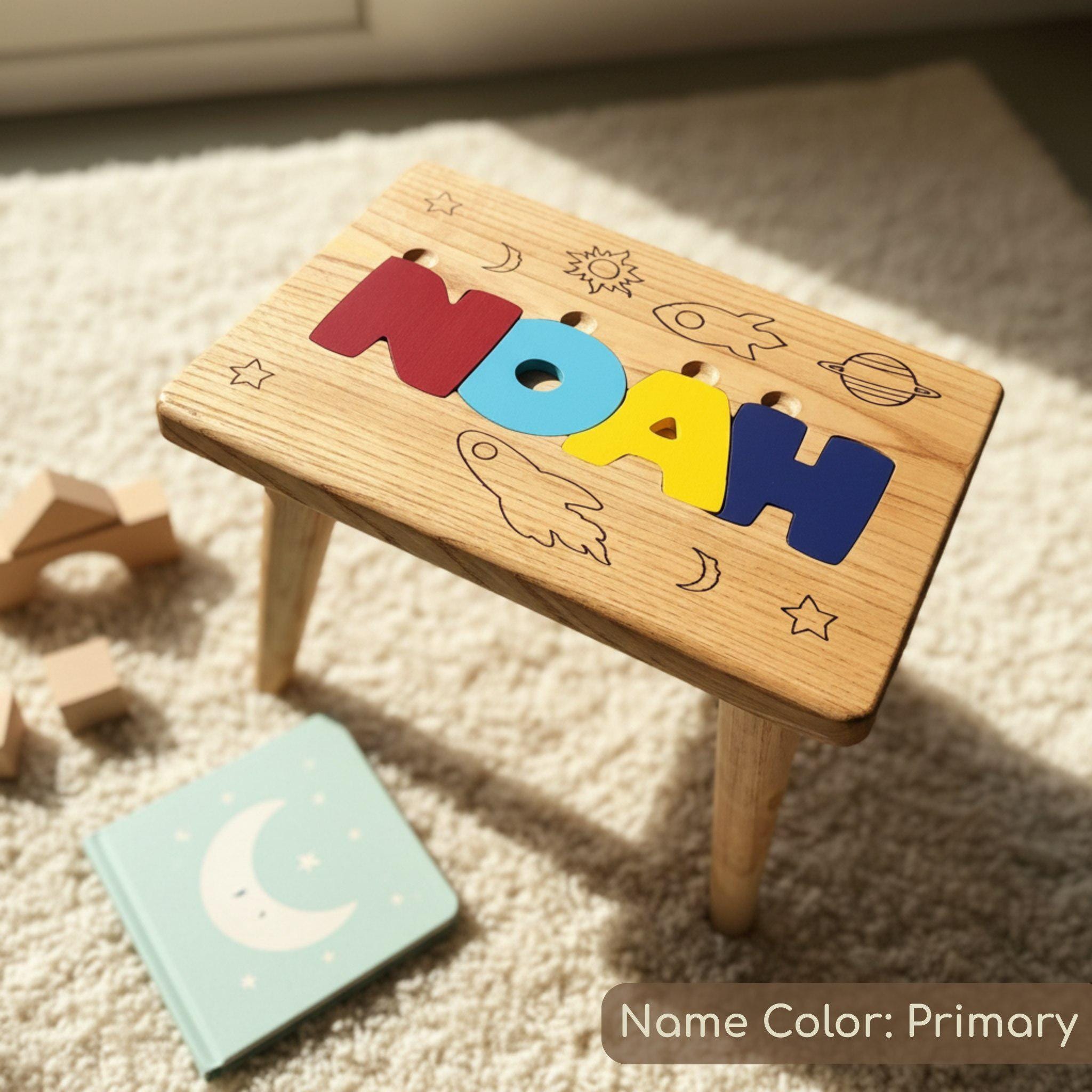 Spell Chestnut Handmade Chestnut Name Puzzle Step Stool | Thick Wood Letters Bench ...