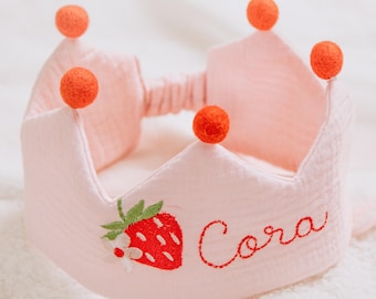 Muslin Berry Crown 1 Year Old Girl - Berry First Birthday Outfit - 1st Birthday Strawberry Decoration