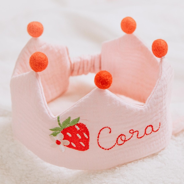 Muslin Berry Crown 1 Year Old Girl - Berry First Birthday Outfit - 1st Birthday Strawberry Decoration
