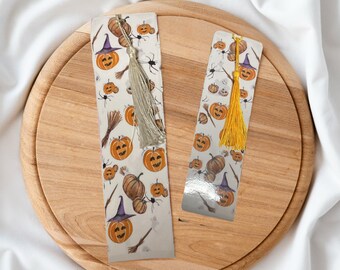Watercolor Pumpkin Bookmark Set with Tassel, Halloween Magnetic Bookmark