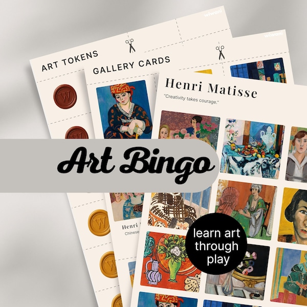 Juego de bingo de arte: artistas famosos, aprendizaje de la historia del arte (descarga digital)