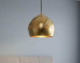 Brass Pendant Light Hammered Dome Ceiling Light Gold Hanging Lamp Kitchen Island Dining Room Lighting Handmade