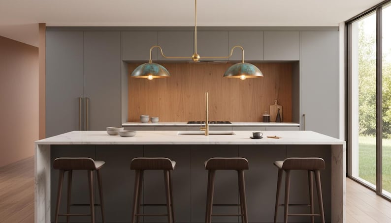 Handmade Oxidized Copper Patina Linear Pendant Light –dome Kitchen ...