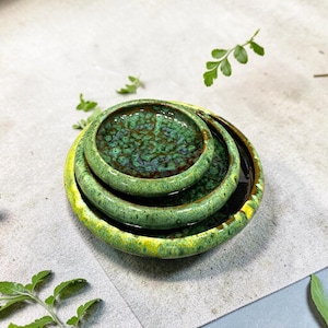 Handmade Green Glazed Deep Clay Plates Set of 3 – Ceramic Serving Bowls – Rustic Moroccan Pottery – Artisan Dinnerware – Kitchen & Home Deco