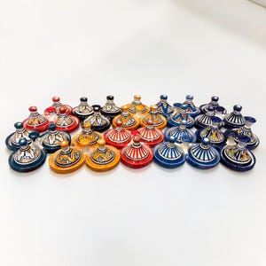 Handmade Moroccan Pottery Triple Tagine Spice Server Set – Ceramic 3-Compartment Condiment Dish – Mini Tagine for Spices, Sauces