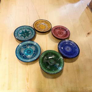 Handmade Moroccan Ceramic Plates Set of 6 – Hand-Painted Pottery Dessert & Appetizer Plates – Colorful Glazed Serving Dishes