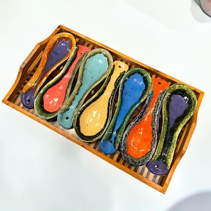 Handmade Moroccan Pottery Spoon Rest, Glazed Ceramic Spoon Holder, Colorful Kitchen Utensil Rest, Artisan Pottery Kitchen Decor