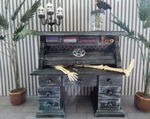 Haunted Roll Top Desk with Skeleton Bones Candles Scrolls Books More Miniature Dollhouse Furniture Gothic Witch Alchemist Halloween