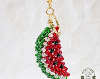 Handgemachte Kristall Perlen Wassermelone Schlüsselanhänger Taschenanhänger Bag Accesoires Obst Schlüsselanhänger