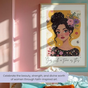 Stärkande gåva med bibelverser | Hon är en rubin väggkonst - Utskrivbar kristen kvinna, troskonst för kvinnor, inspirerande blomdekor | Troskonst