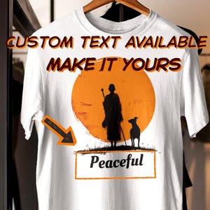 Camiseta minimalista de arte zen con monje y perro que camina por la paz / Camiseta de meditación zen
