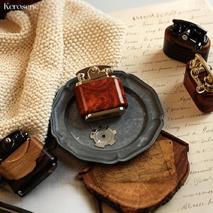 Custom Engraved Brass Wood Kerosene Lighter, Vintage Style