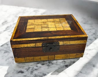 Joyero vintage de madera - Caja de baratijas forrada de terciopelo - Caja de almacenamiento hecha a mano
