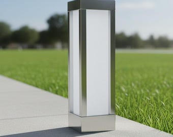 Brass Bollard Light Outdoor in Silver Finish, Modern Square Column Path Lighting, Waterproof Garden Post Lamp, Outdoor Light Fixture