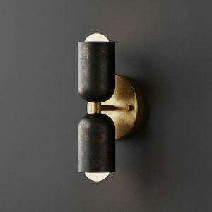 Modern Brass Wall Sconce | Black Pati...