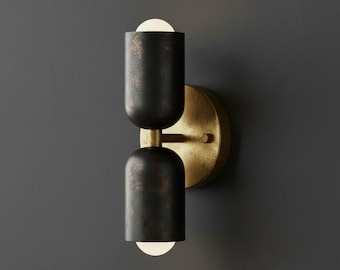 Modern Brass Wall Sconce | Black Patina Brass Cylinder Light Fixture | Contemporary Handmade Wall Lamp | Indoor Ambient Lighting