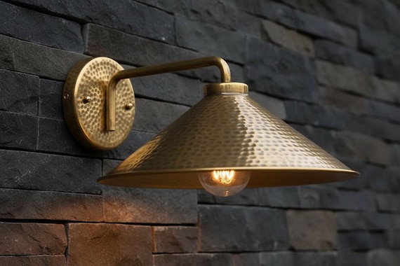 Vintage Outdoor Wall Brass Sconce, Industrial Lighting, Hammered Brass Wall Sconce, Handmade Farmhouse Wall Sconce, Wall Light Fixture