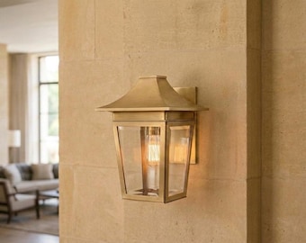 Handcrafted Brass Outdoor Wall Lantern, Modern Farmhouse Exterior Wall Sconce, Entryway Porch Light, Mediterranean Lantern