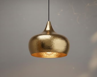 Hammered Brass Pendant Light | Handcrafted Moroccan Ceiling Lamp | Kitchen Island Lighting | Dining Room Chandelier | Gold Dome Fixture