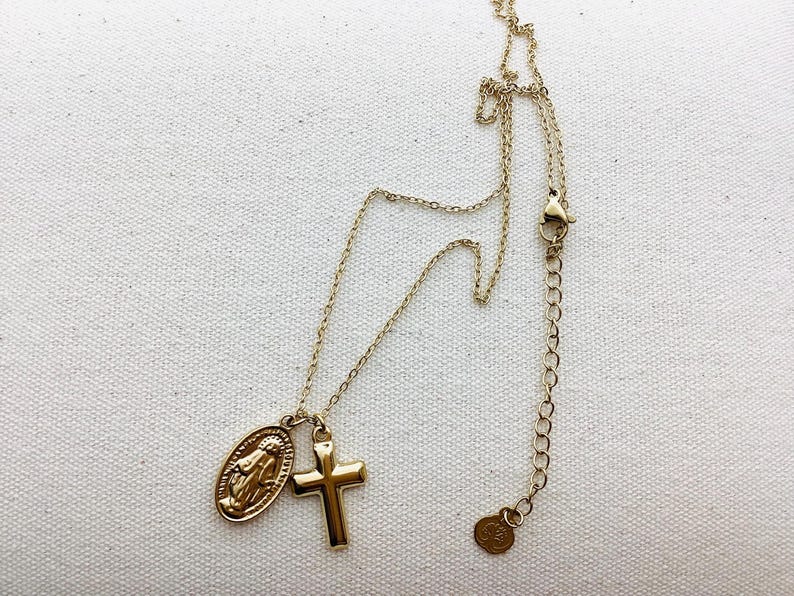 Miraculous Medal & Cross Necklace | Gold-plated Stainless Steel | Women ...